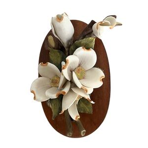 Gorgeous Wood Plague W/Ceramic Flowers Tabledecor Walldecor Vintage